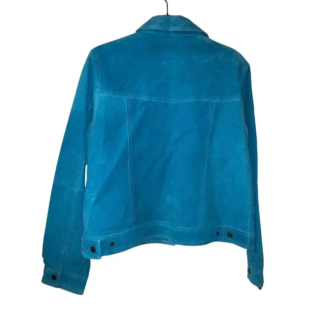 Vintage Rod's Womens Suede Jacket Size XL Turquoise Blue Slim Fit Runs Small